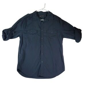 HELIX Mens Black Roll Tab Sleeve Utility‎ Pocket Button Up Shirt Size L